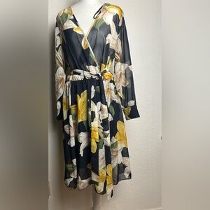 KATE ANDLILY Navy and Yellow Floral Long Sleeve Dress SIZE 10p